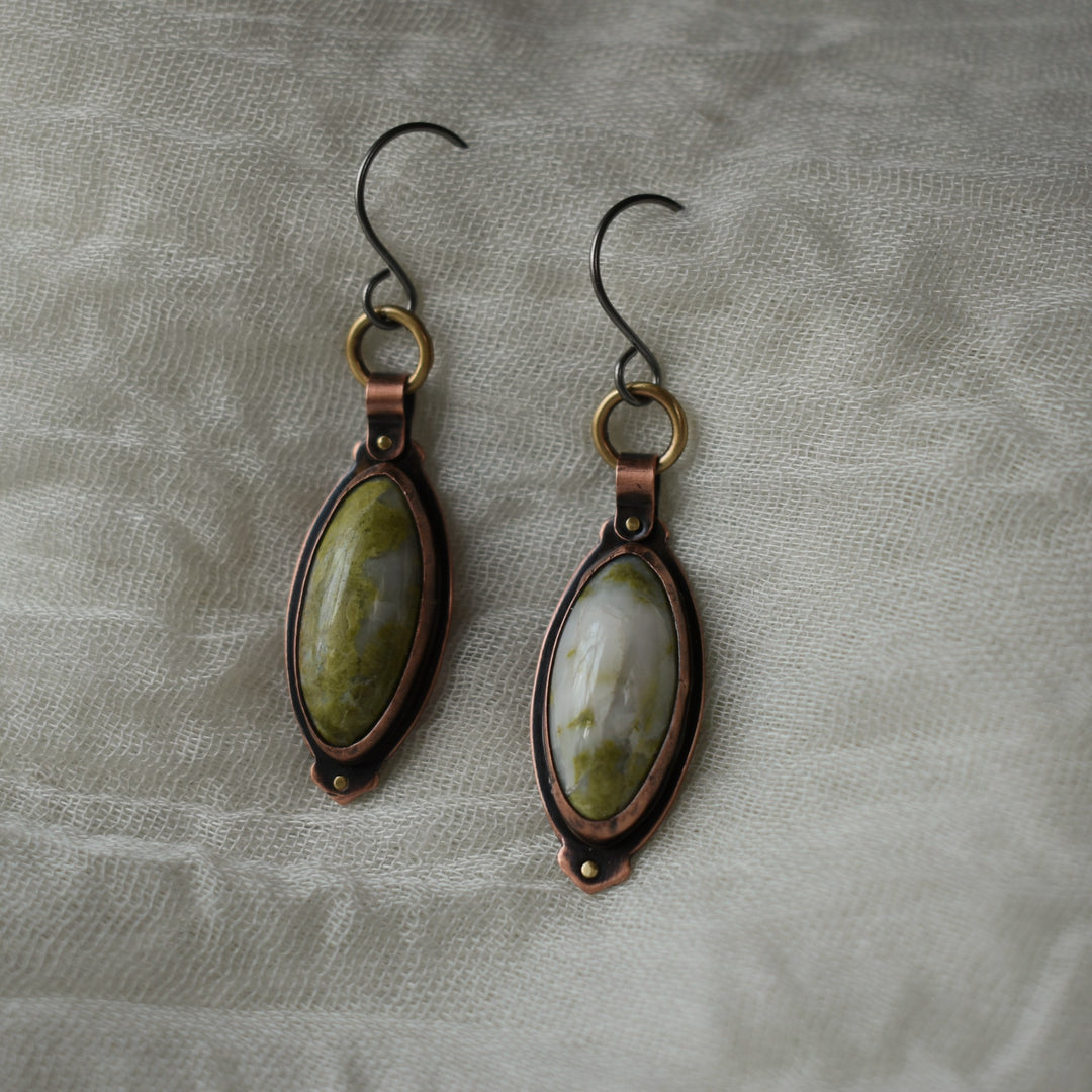 green and white Serpentine mixed metal earrings