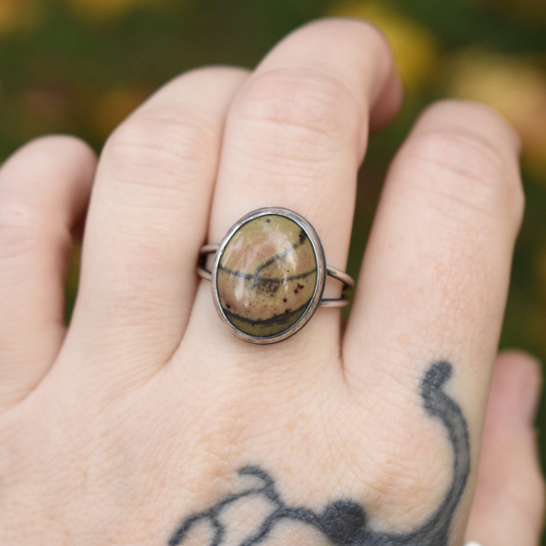 banana Jasper silver ring