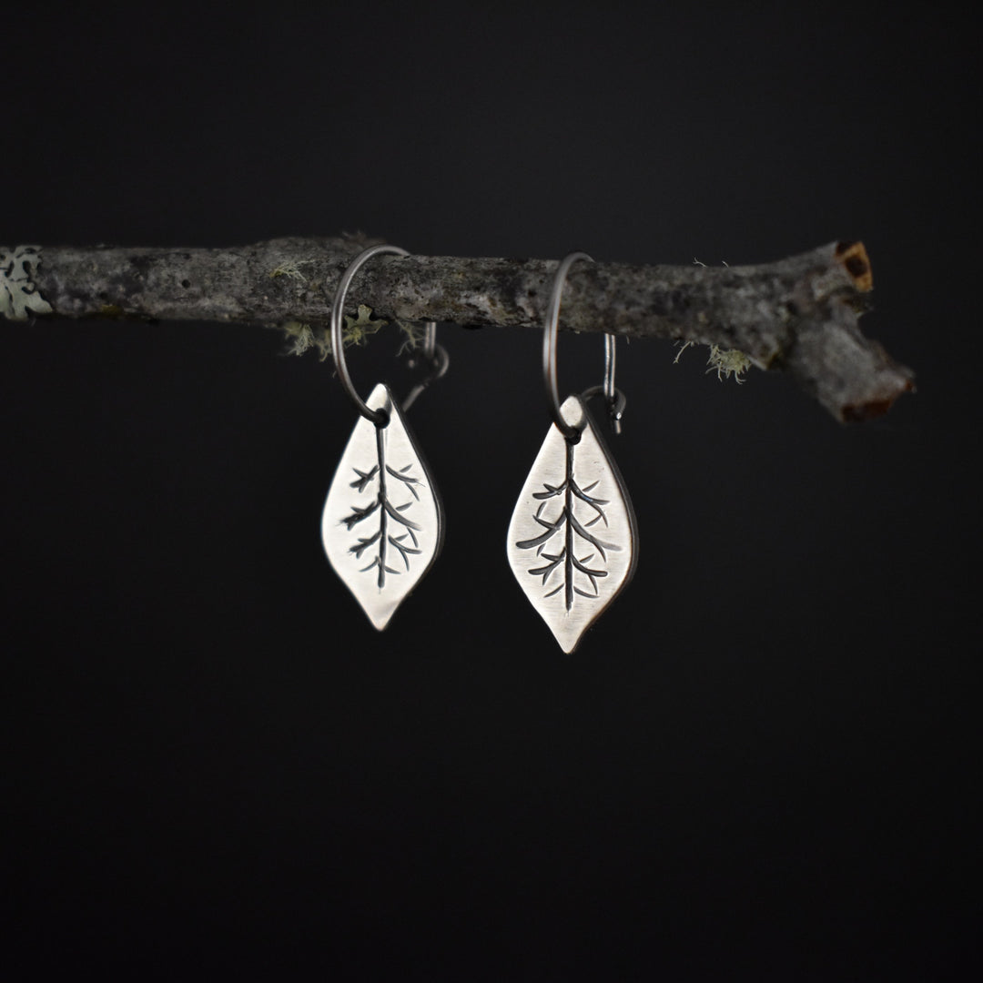 Hand textured Sterling silver leaf earrings