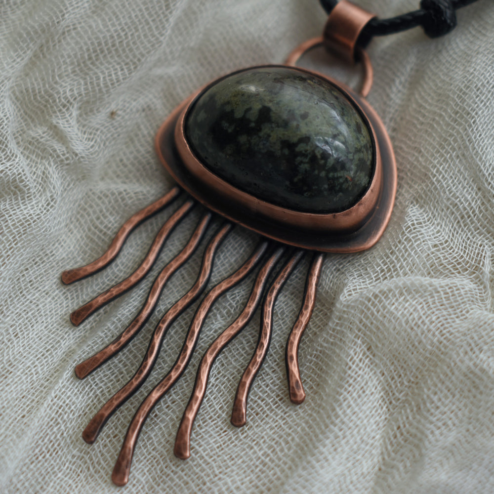 Unique oxidized copper jellyfish pendant necklace