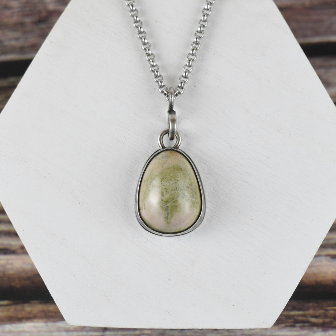 Washington Unakite Necklace in Sterling Silver with Custom Chain