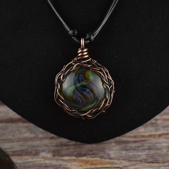 Wire Wrapped pendant necklace in copper and glass