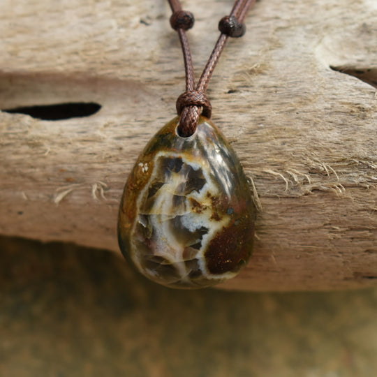 Washington Agate and Pyrite Pendant Necklace