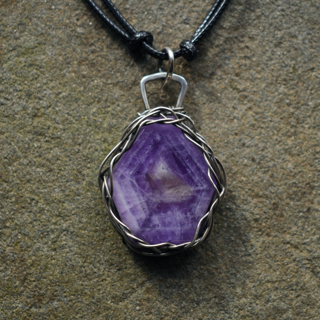 Wire Wrapped Amethyst and sterling silver pendant necklace