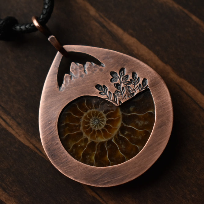 ammonite copper pendant necklace