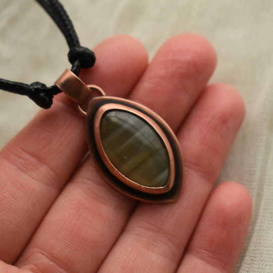 yellow banded agate and copper pendant necklace gift