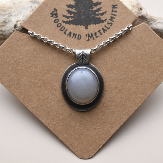 Washington Beach Agate and Sterling silver pendant necklace
