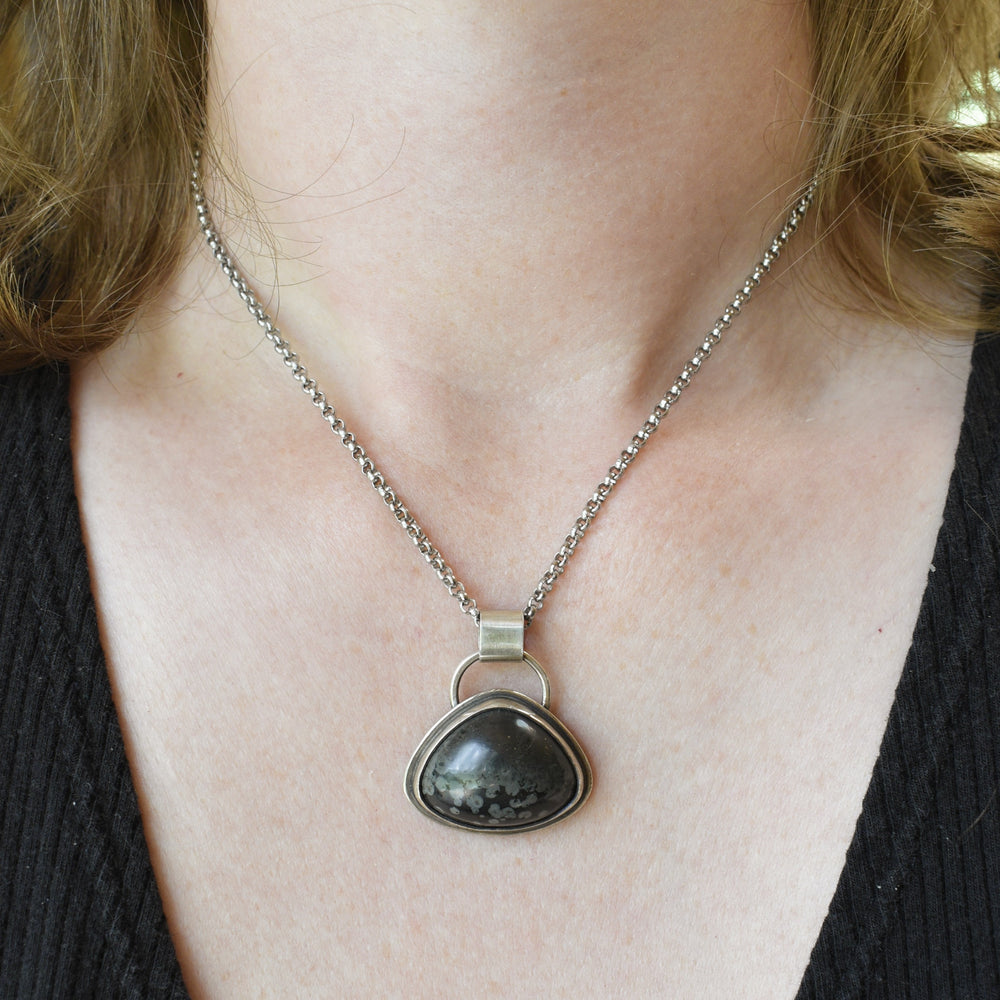 Black spotted Jasper silver necklace