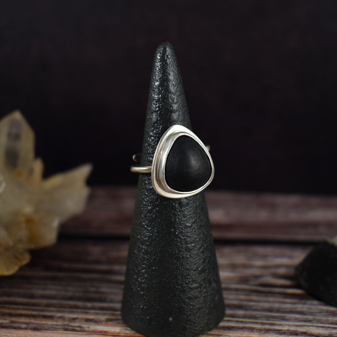 Black beach stone and sterling silver ring