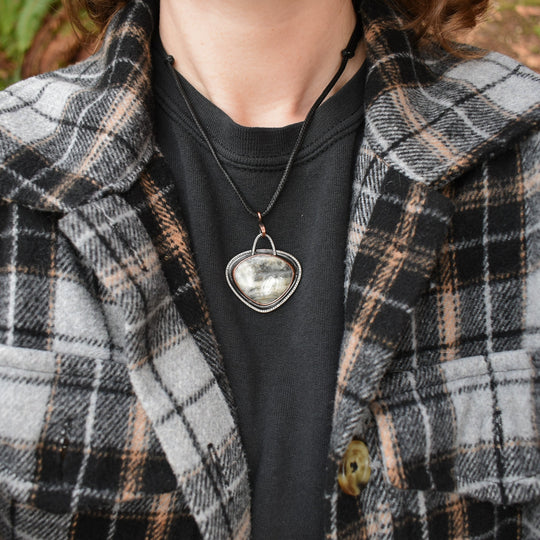 pendant necklace made with black and white banded jasper