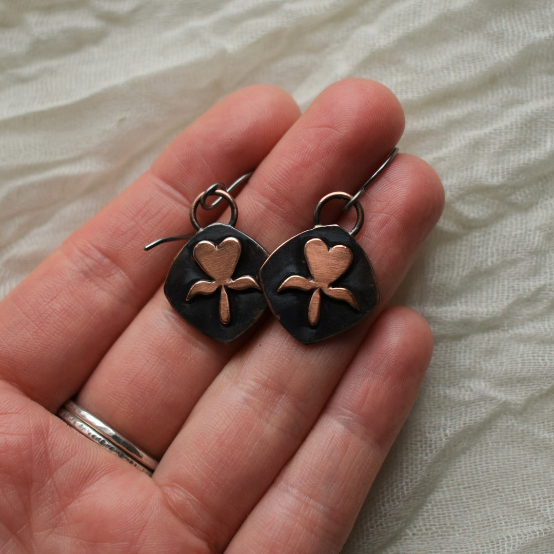 bleeding heart earrings in copper