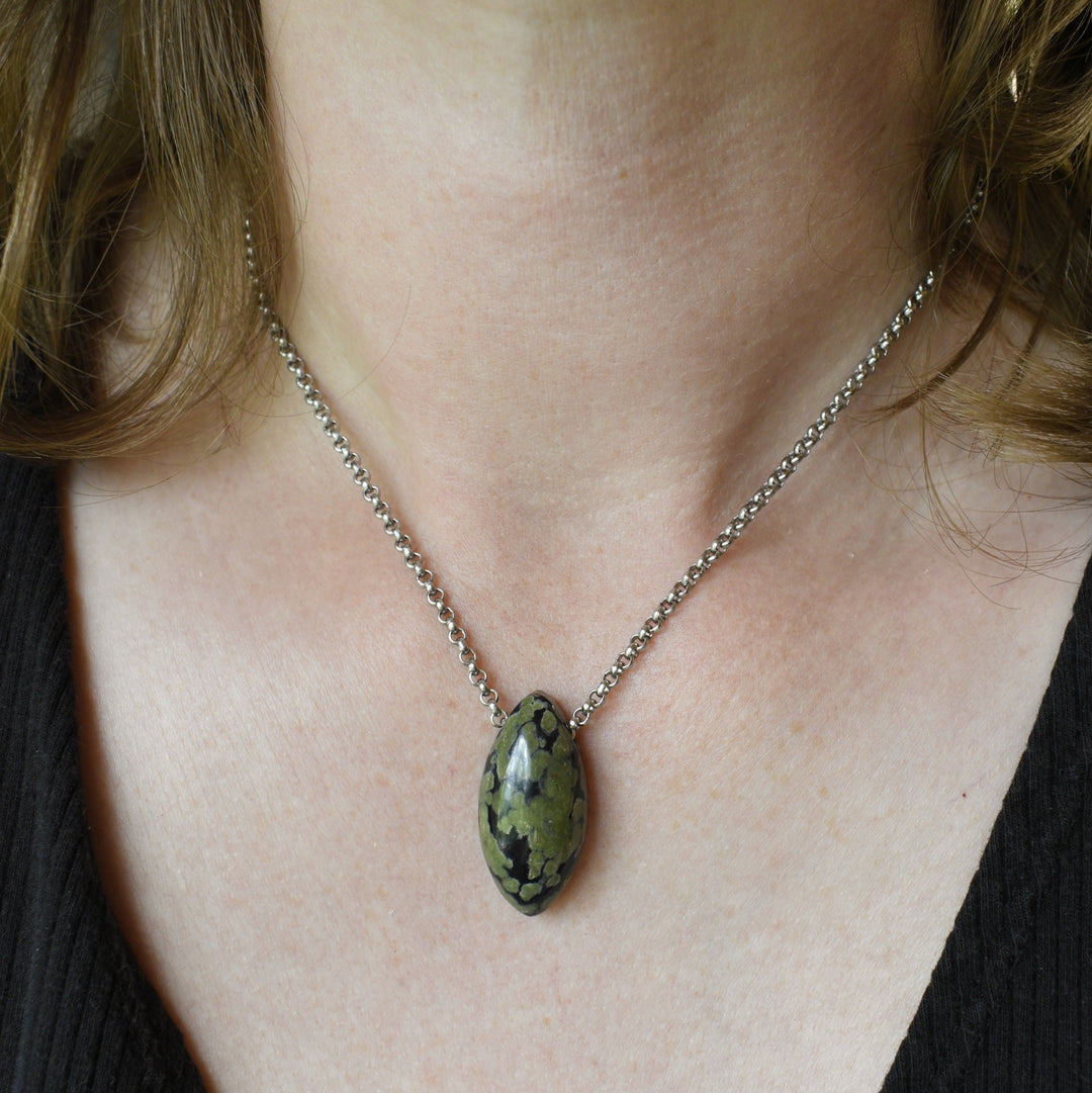 Green and Blue Jasper Pendant with Custom Chain