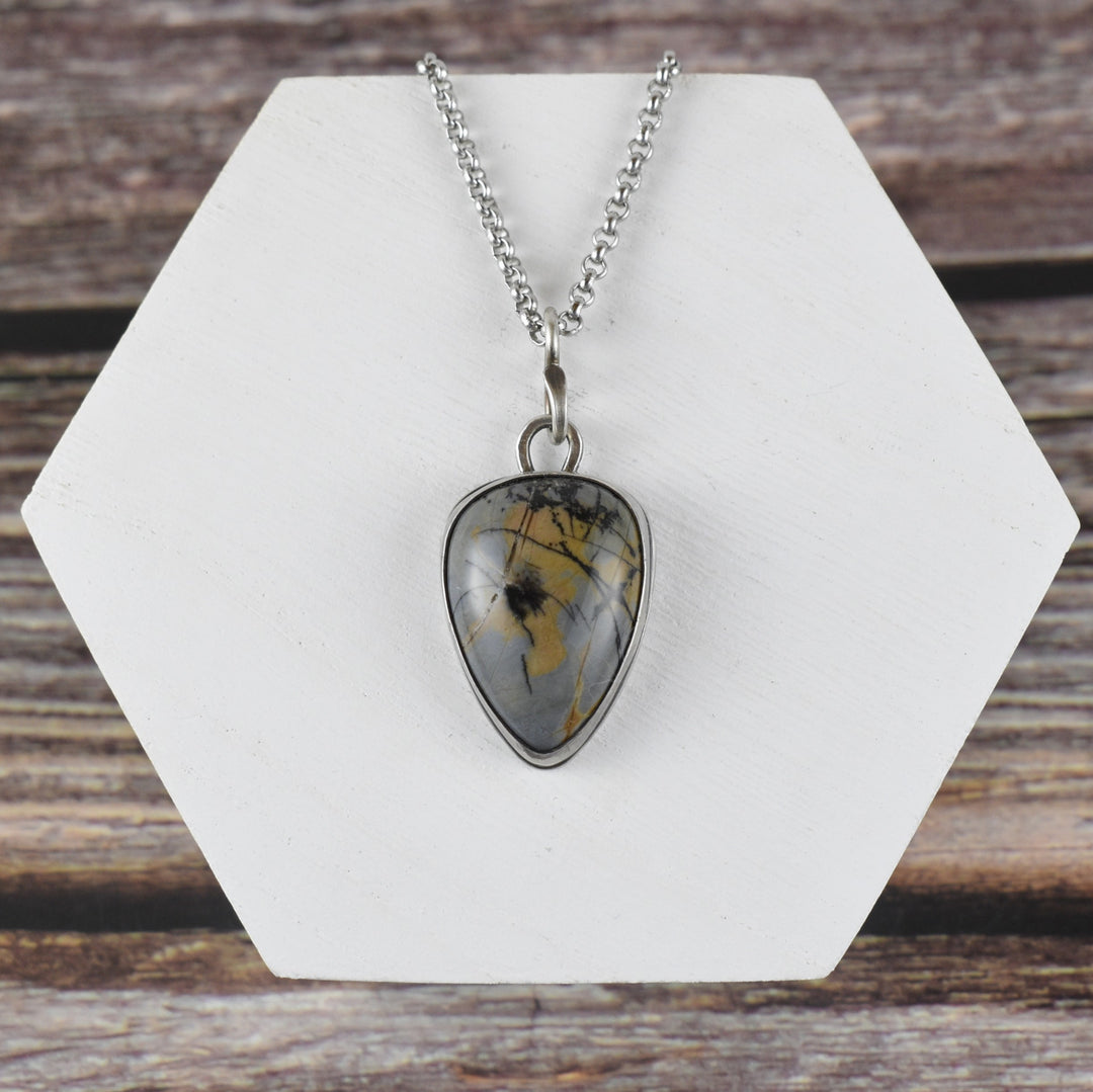 Blue Porcelain Jasper and Sterling silver pendant necklace