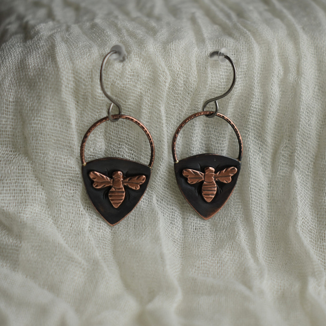 copper bee earrings