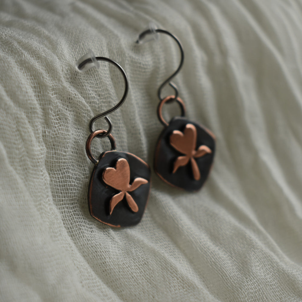copper bleeding heart earrings