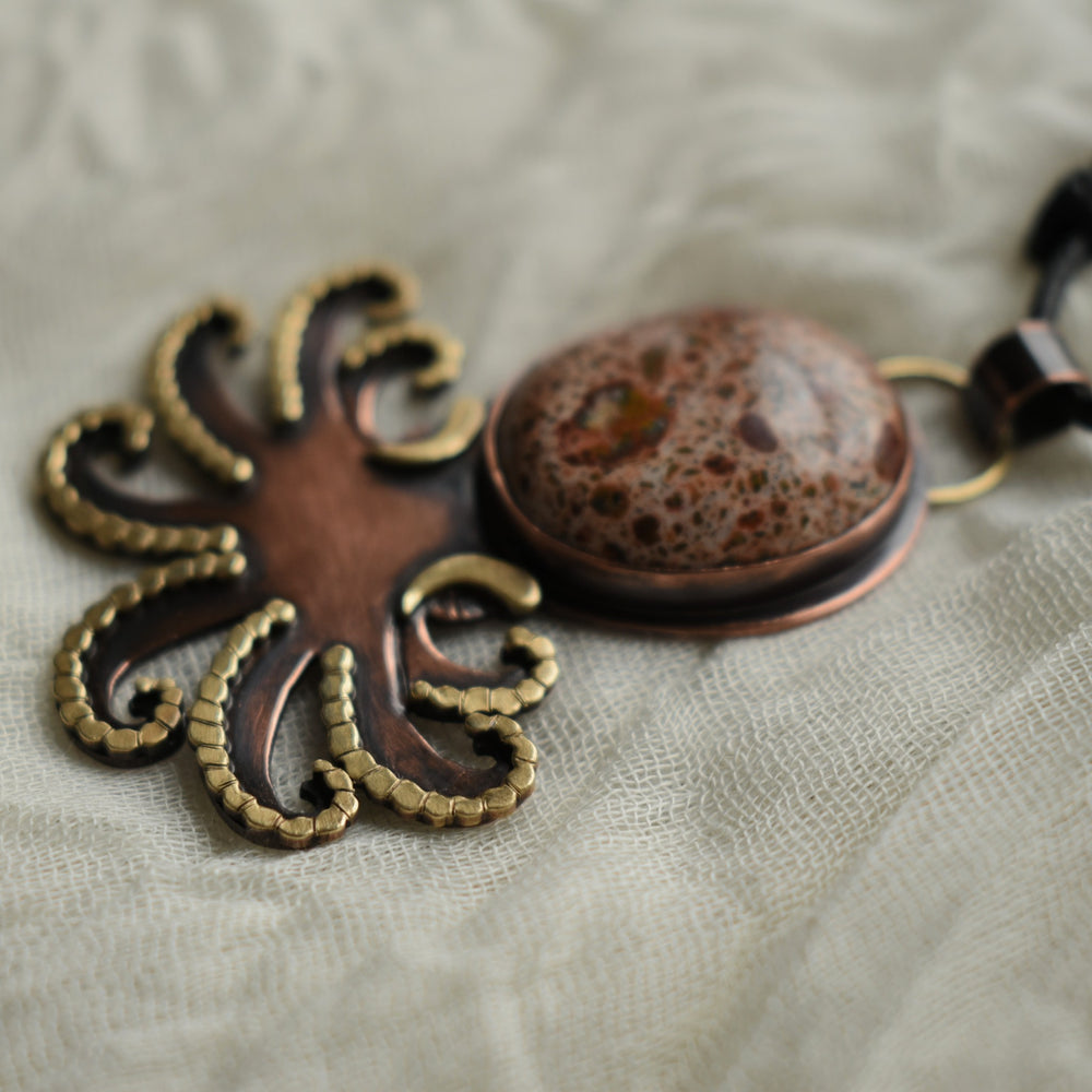 copper and brass octopus necklace