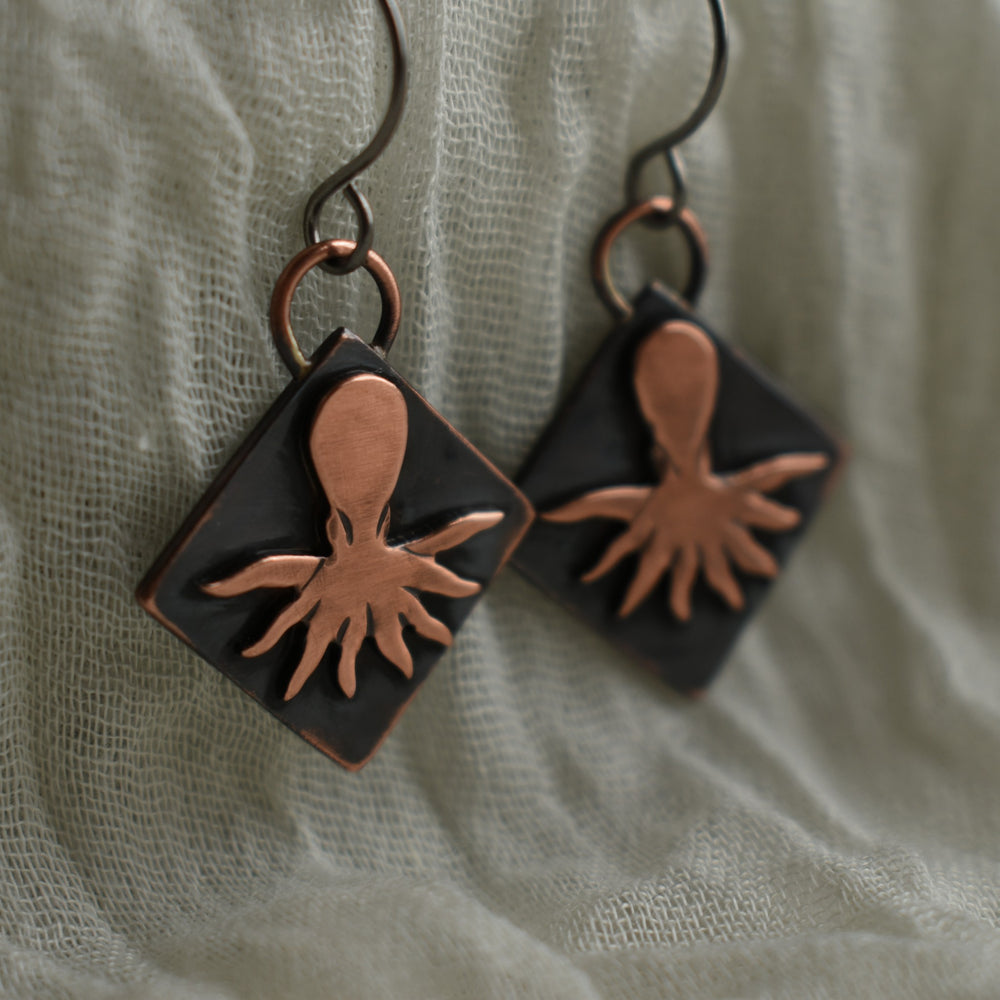 copper octopus earrings