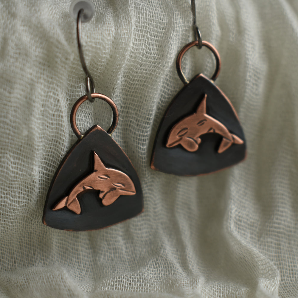 copper orca earrings