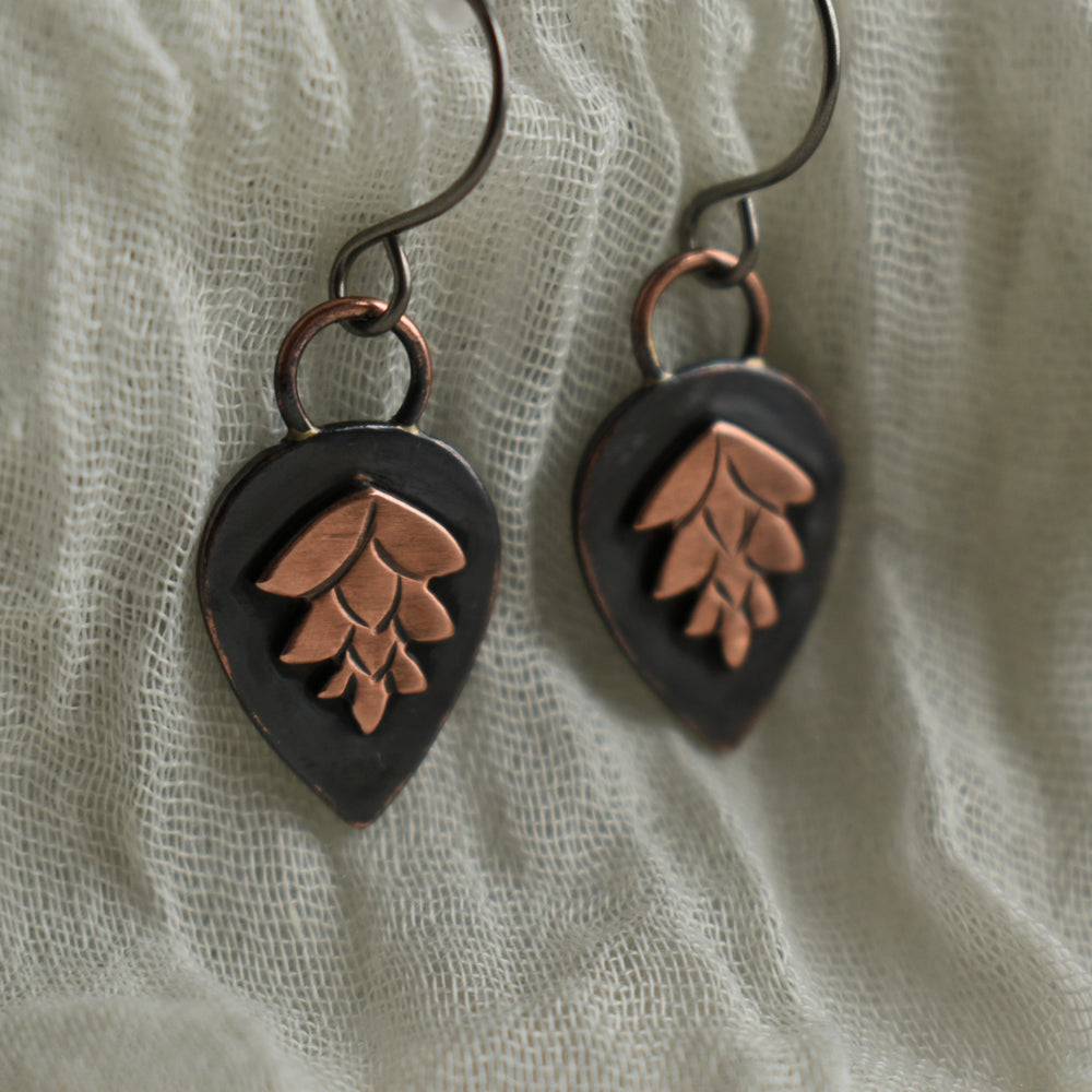 copper pine cone earrings