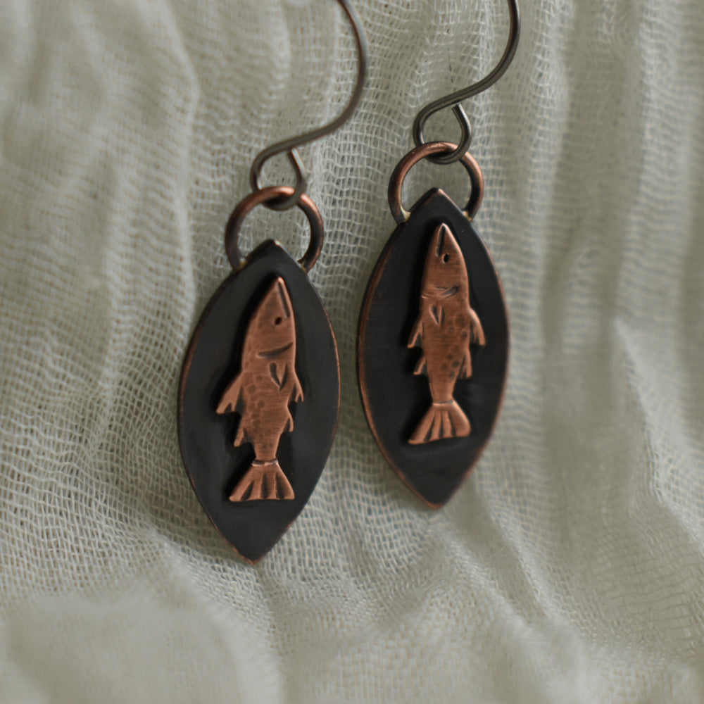 copper salmon earrings