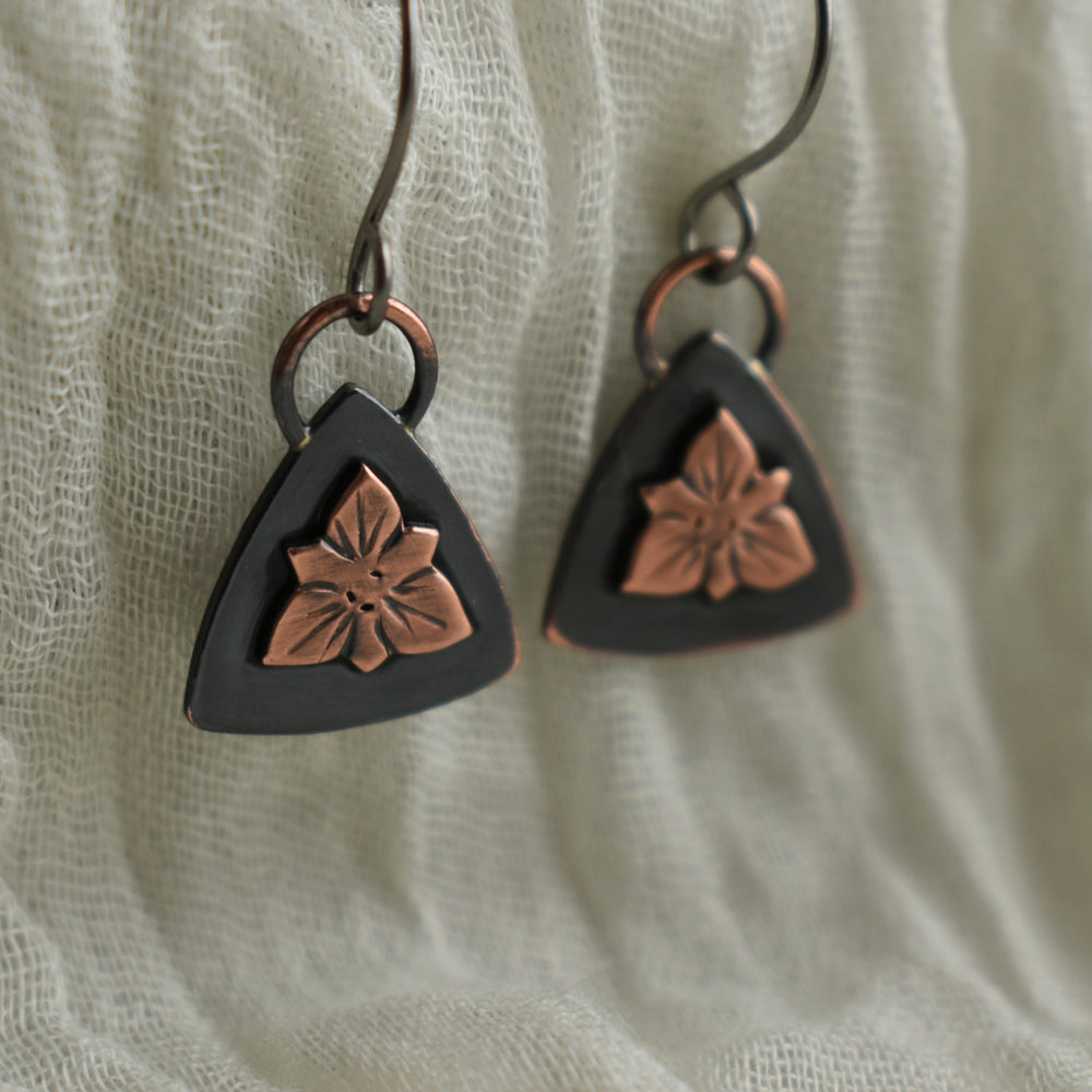 copper trillium earrings