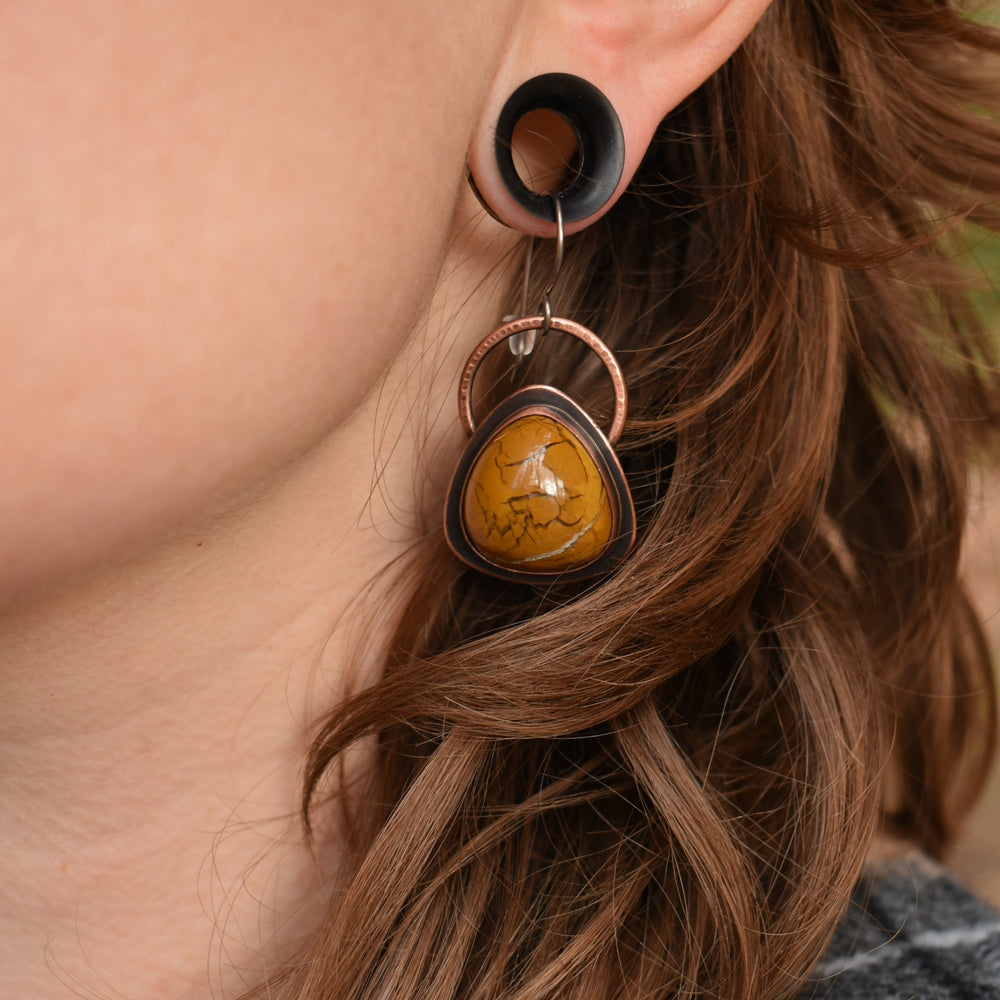 copper yellow jasper earrings