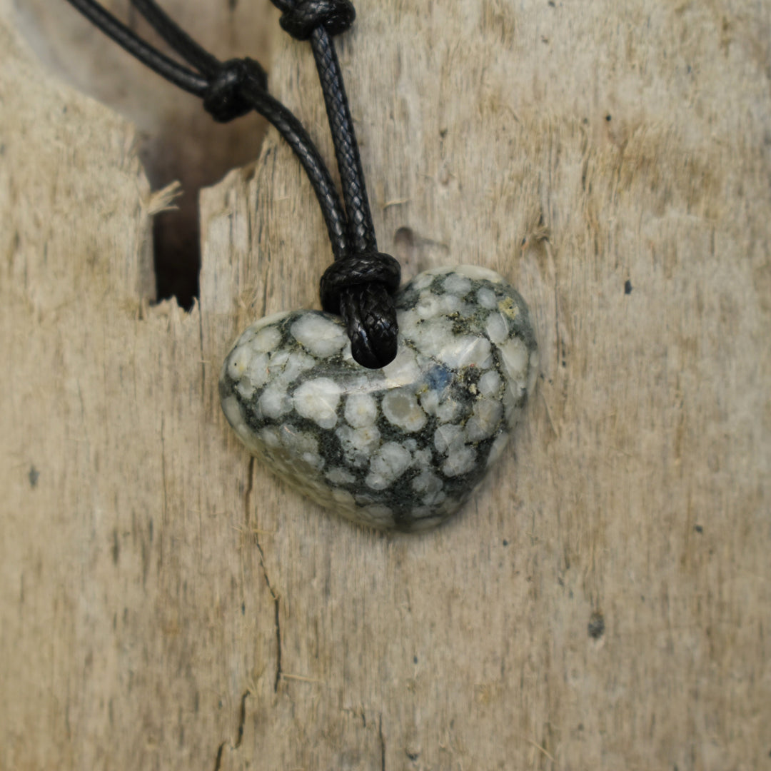 Crinoid Fossil Heart pendant necklace on adjustable cord