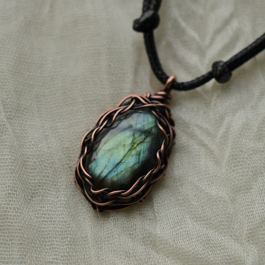 dainty pendant necklace handmade with copper and labradorite