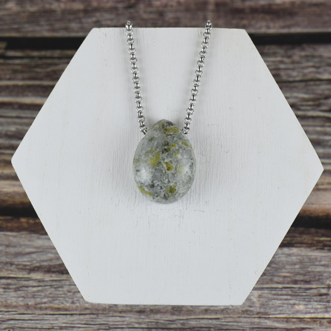 Epidote and Quartz pendant necklace for men