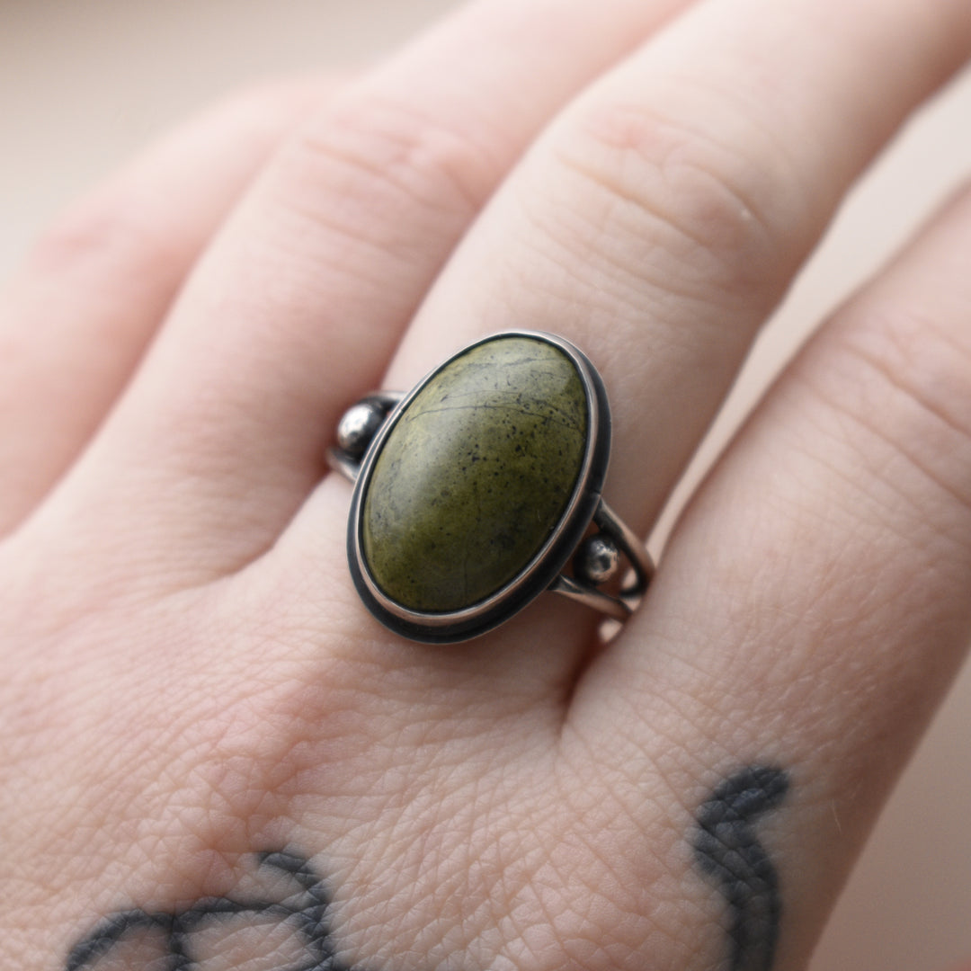 Epidote and Sterling silver ring for women