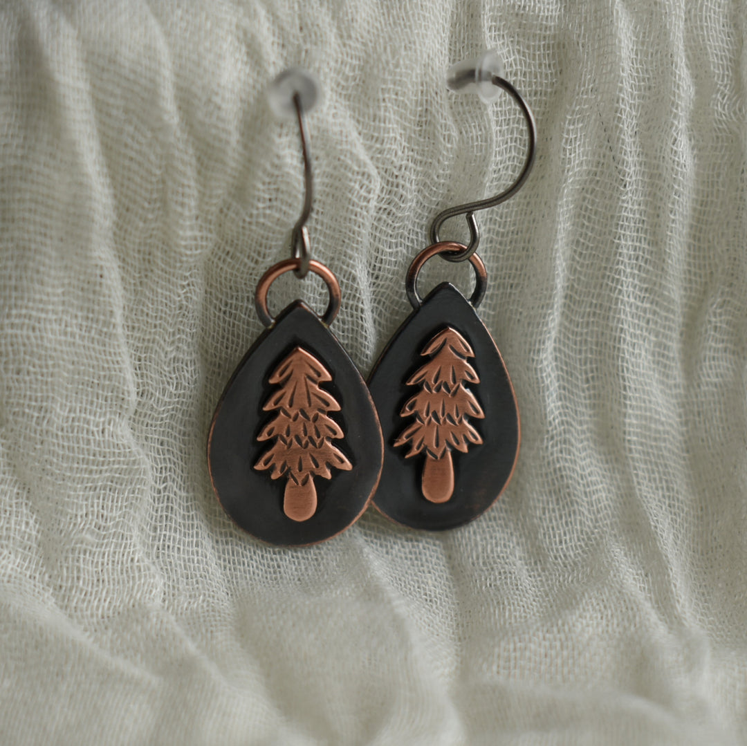 evergreen tree copper earrings
