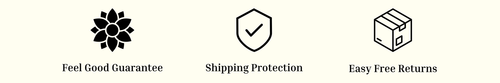 Feel good guarantee, shipping protection, easy free returns