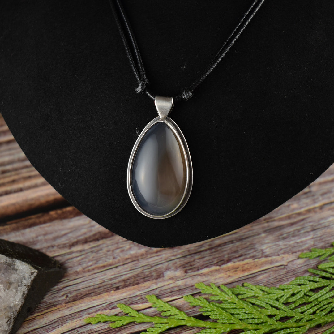 Gray Agate sterling silver pendant necklace