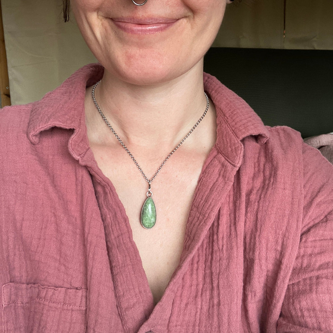Green Moonstone Sterling Silver Pendant (Necklace Sold Separately) - Woodland Metalsmith