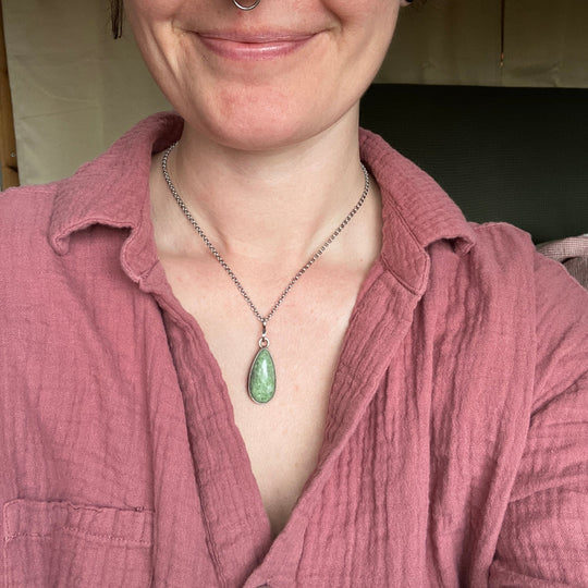 Green Moonstone Sterling Silver Pendant (Necklace Sold Separately) - Woodland Metalsmith