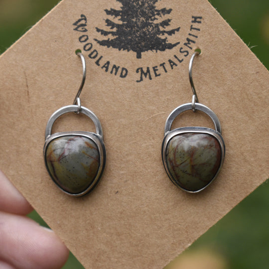 pair of green Jasper and sterling silver earrings