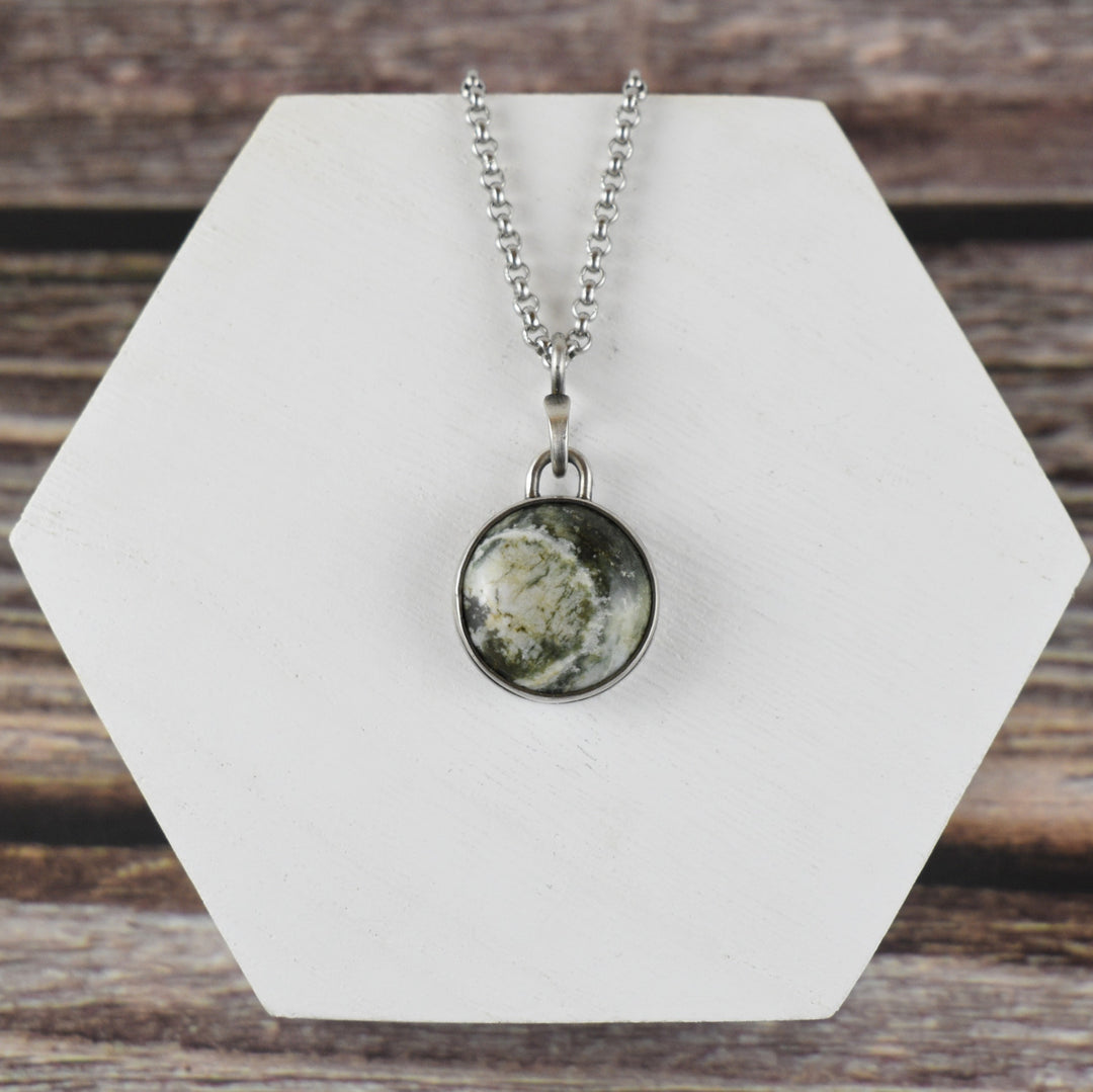 green and white Jasper Sterling silver pendant necklace