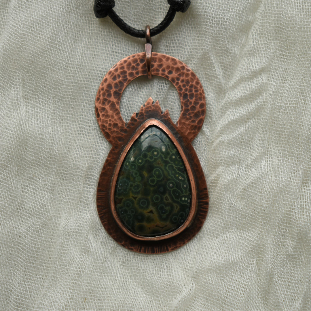earthy green ocean jasper copper pendant necklace