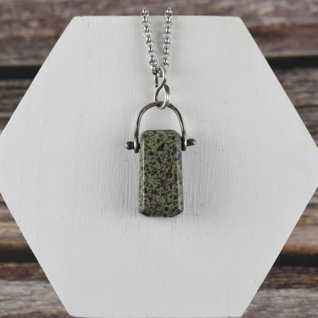 Green and Purple Jasper Pendant in Sterling Silver with Custom Chain