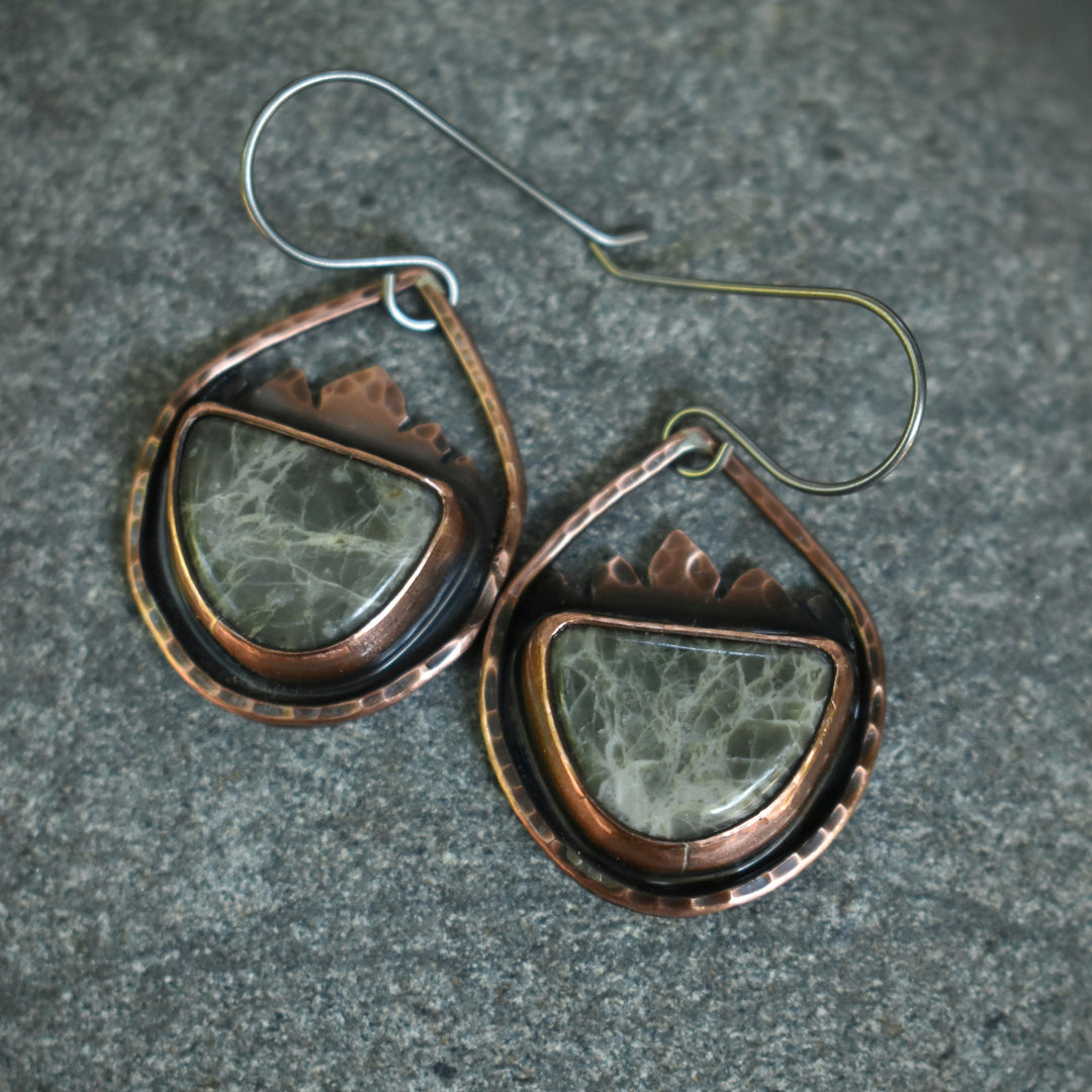 green stone copper earrings
