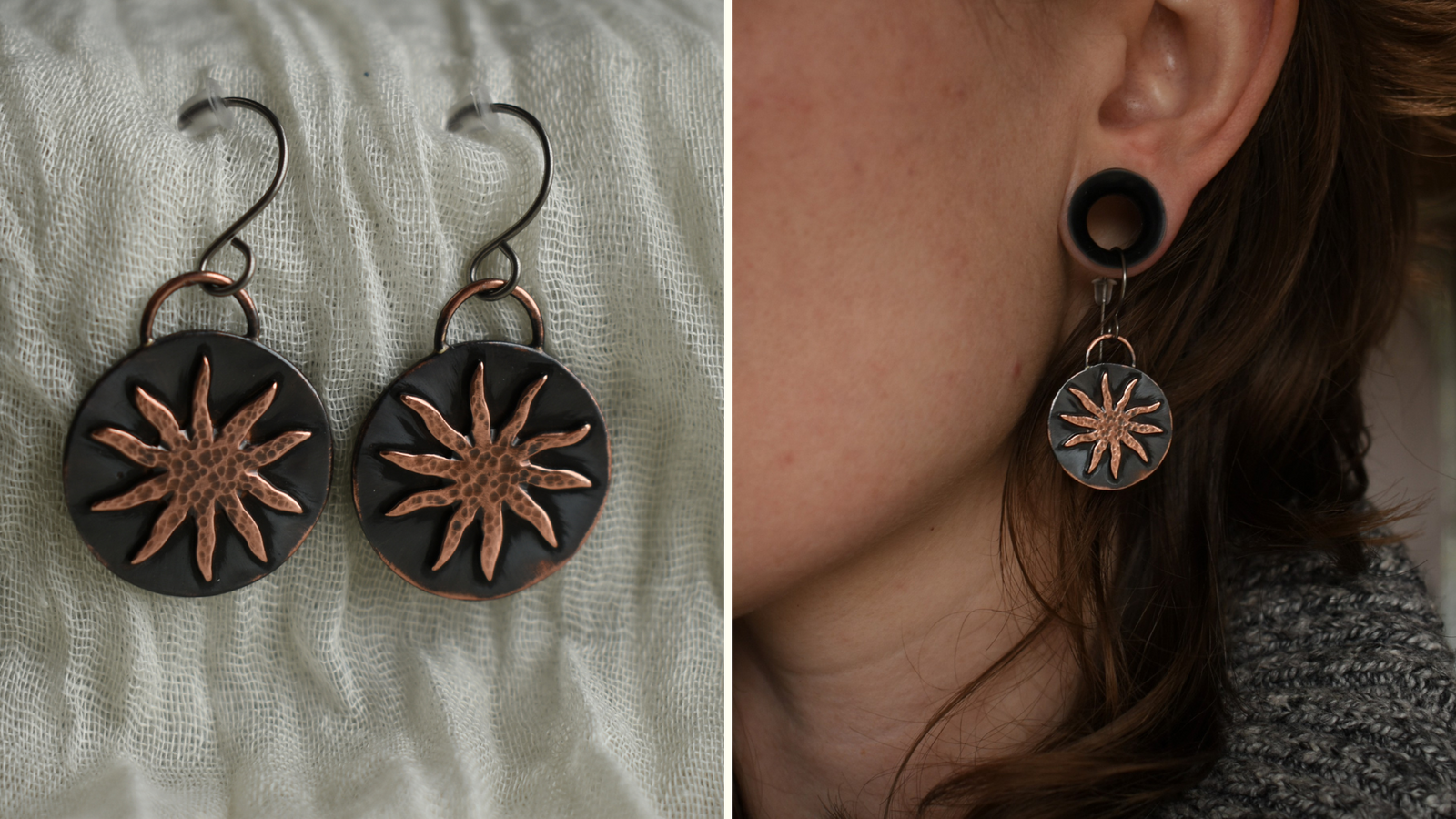Handmade Sea Star copper earrings with hypoallergenic hooks