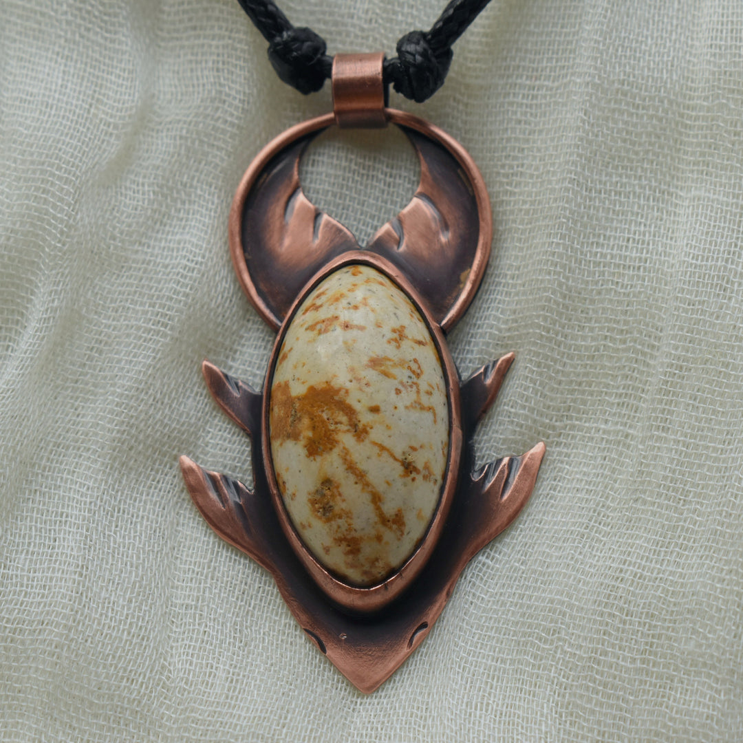 Handmade Koi fish necklace in copper and Ocean Jasper