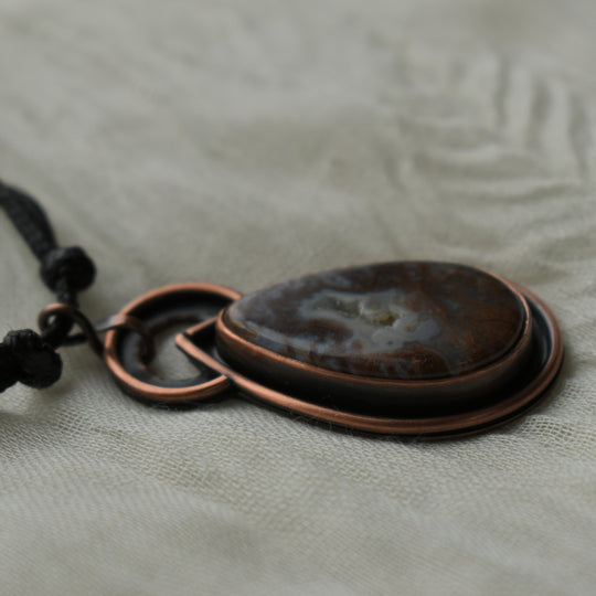 unique moss agate pendant necklace handmade with pure copper