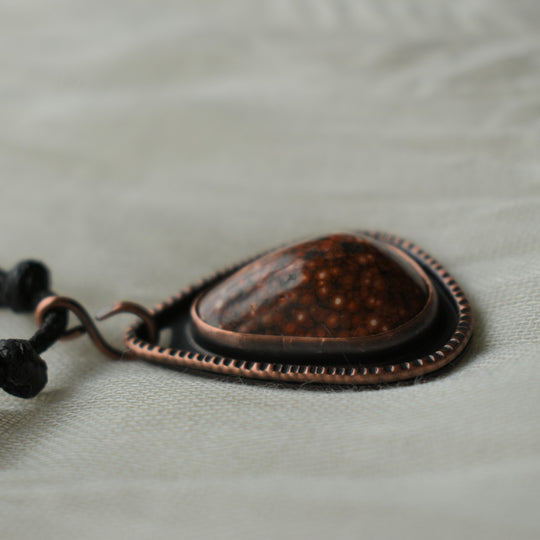unique orbicular jasper pendant necklace handmade with copper