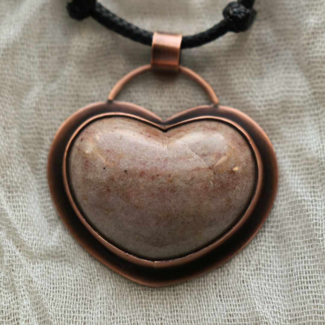 Handmade Washington State Pink Jasper heart necklace in copper