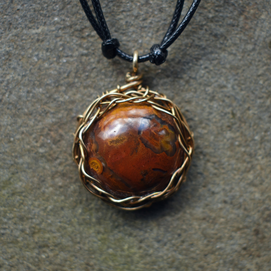 Sagenite Jasper pendant necklace wire wrapped in copper