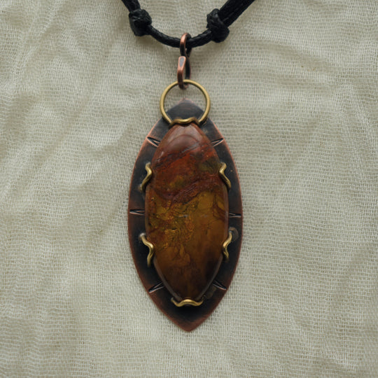 Jasper mixed metal necklace in copper and brass