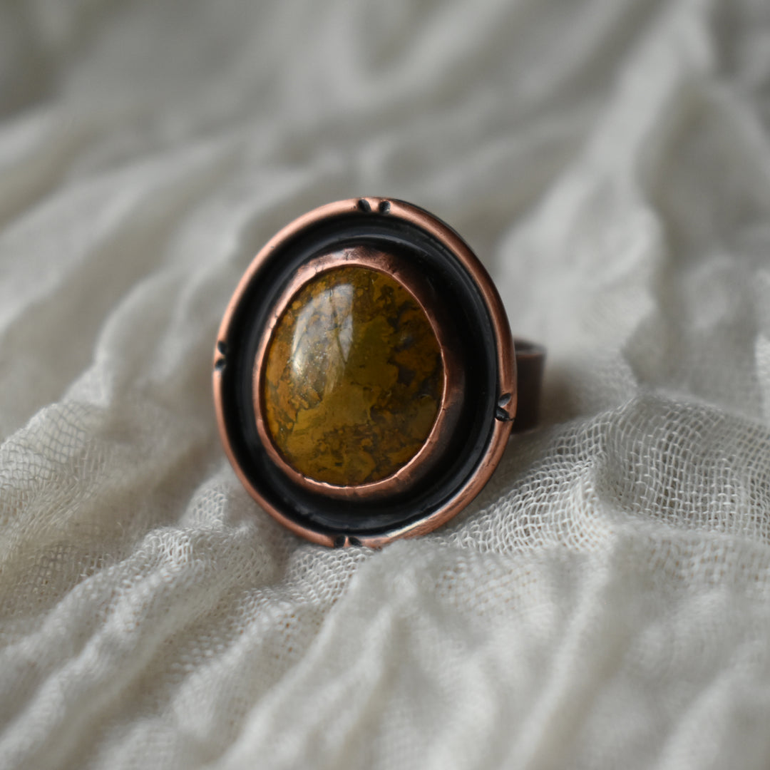 yellow jasper ring handmade with pure copper