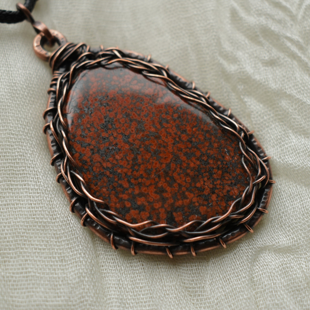 large wire wrapped red jasper copper pendant necklace
