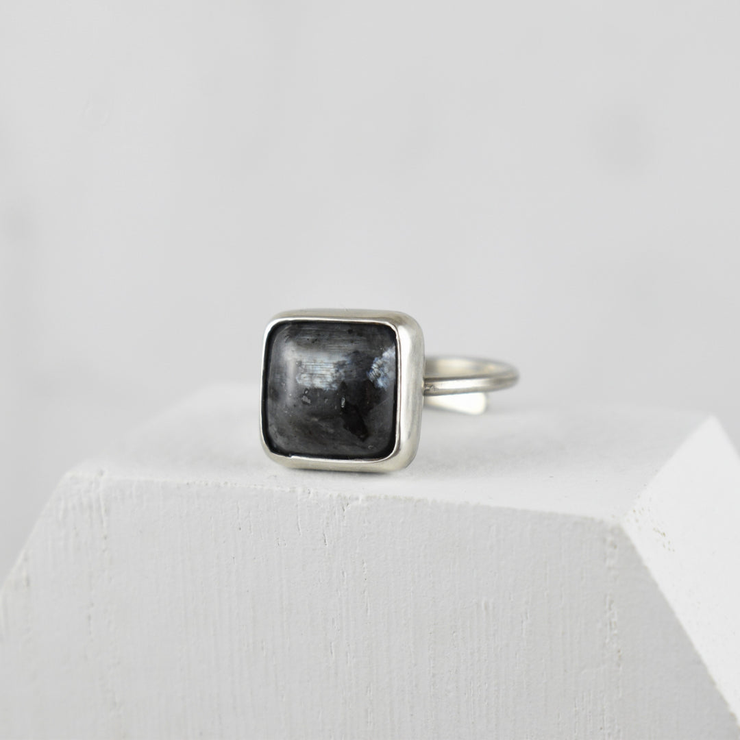 Adjustable Larvikite and Sterling silver ring